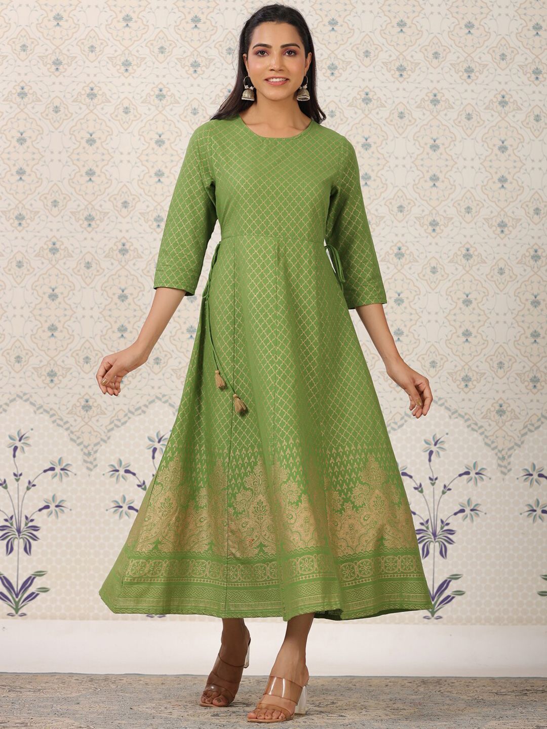 Ode by House of Pataudi Ethnic Motif Printed Pure Cotton A-Line Kurta - Distacart