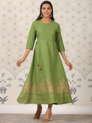 Ode by House of Pataudi Ethnic Motif Printed Pure Cotton A-Line Kurta - Distacart