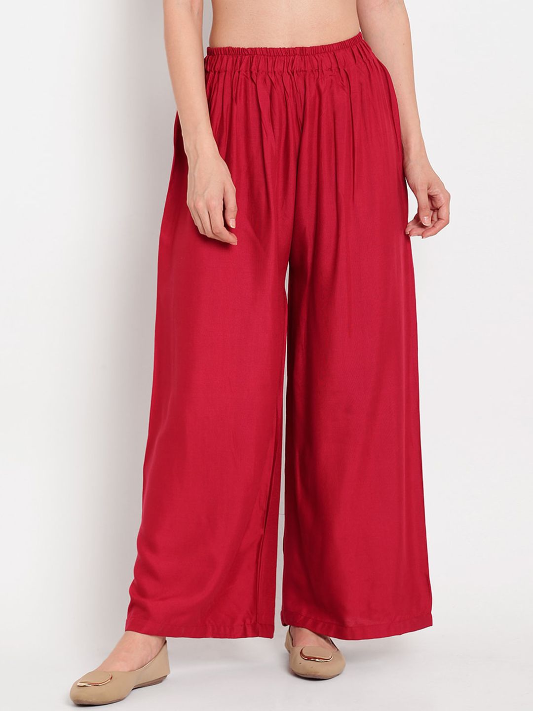 TAG 7 Women Maroon Solid Flared Palazzos - Distacart