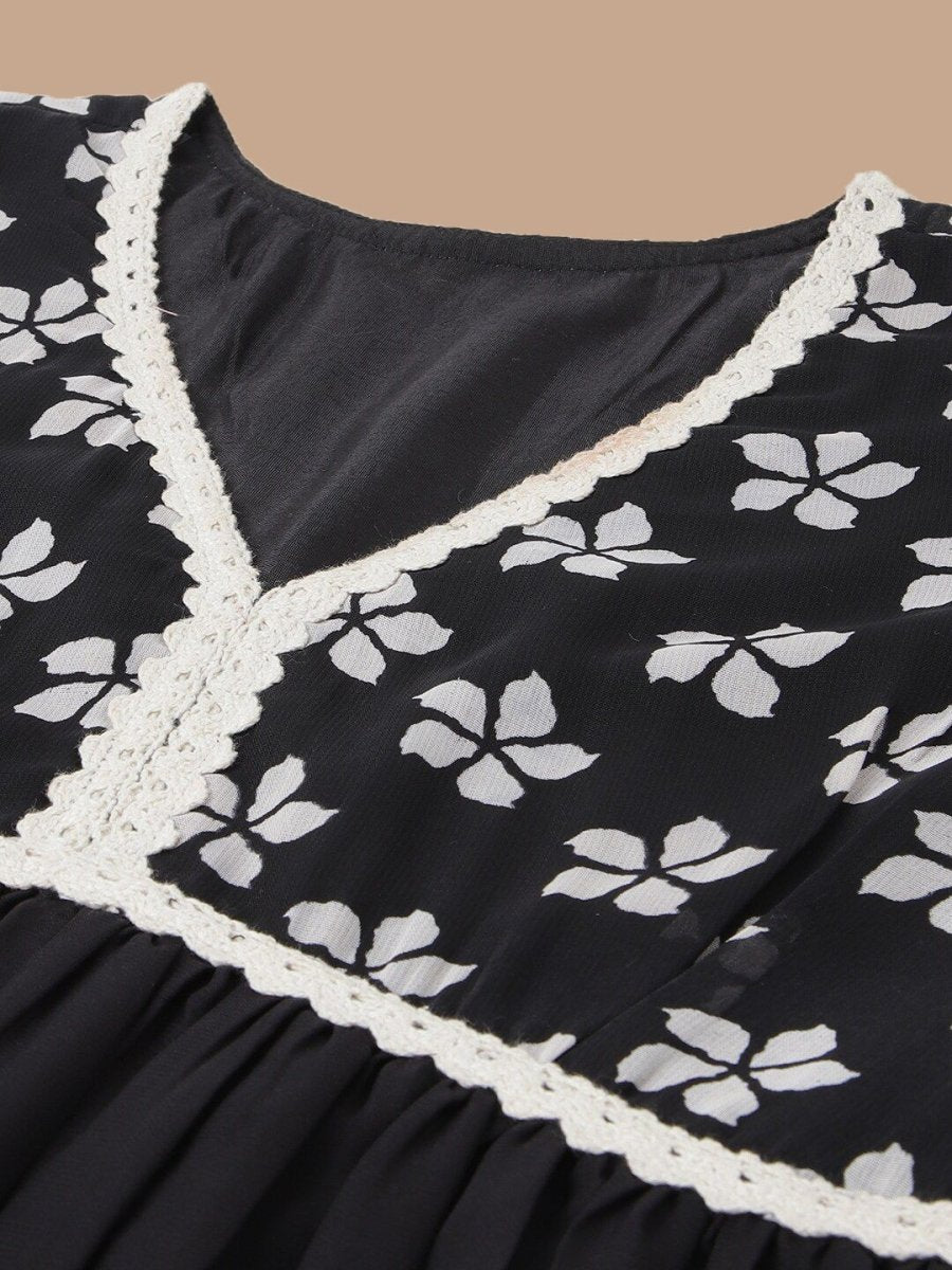 Anouk Floral Printed Empire Thread Work Kurta with Trousers & Dupatta
