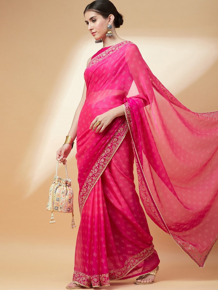Anouk Printed Bandhani Saree - Distacart