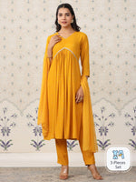 Thumbnail for Ode by House of Pataudi Geometric Printed Pleated Kurta & Trousers With Dupatta - Distacart