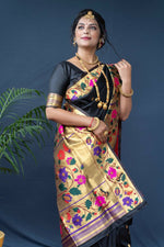 Thumbnail for Jyoti Fashion Women's Black Paithani Silk Zari Woven Saree with Blouse - Distacart