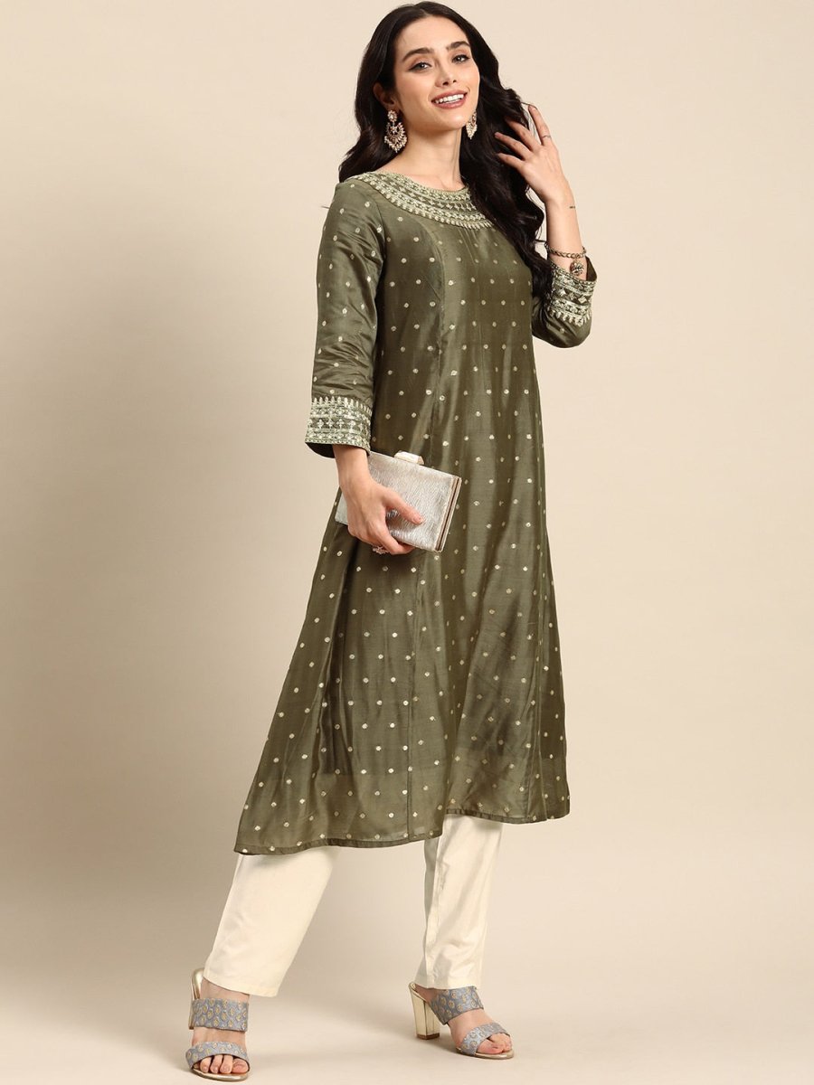 All About You Ethnic Motifs Embroidered Empire Sequinned Kurta with Trousers - Distacart