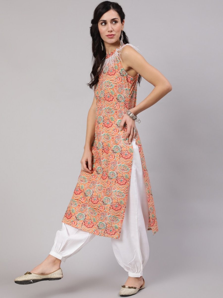 Aks Ethnic Motifs Printed Halter Neck Cotton Kurta - Distacart