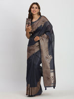Thumbnail for Astita Linen Cotton Navy Blue Saree
