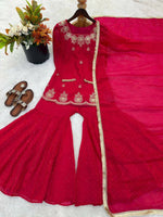 Thumbnail for Teeya Creation Womens New Fancy Embroidery Sequence Work With Zarkan Diamond Work Kurta Set - Dista