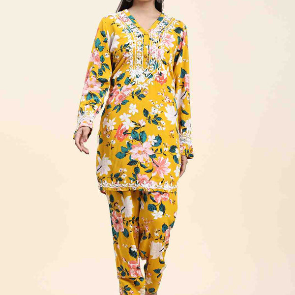 HOUSE OF KARI Floral Printed Chikankari Regular Straight Pure Cotton Kurta with Trousers - Distacart