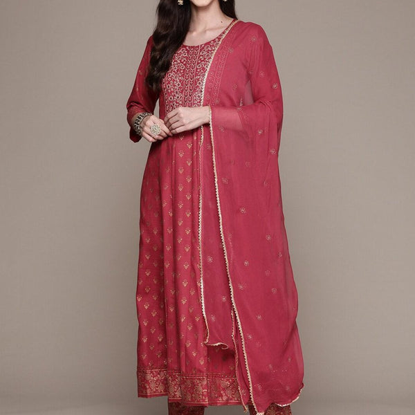Anubhutee Ethnic Motifs Printed Thread Work Work Kurta with Trousers & Dupatta - Distacart