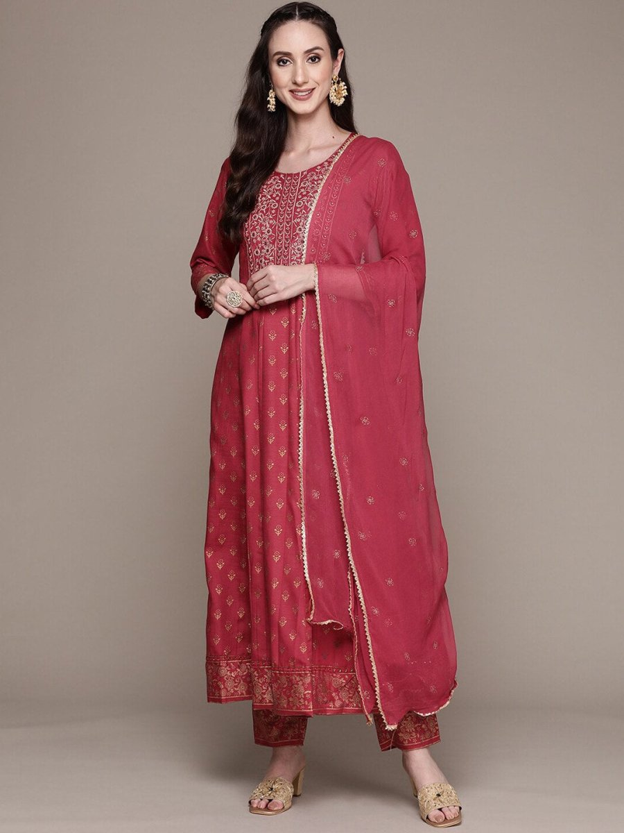 Anubhutee Ethnic Motifs Printed Thread Work Work Kurta with Trousers & Dupatta - Distacart