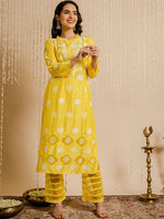 Thumbnail for HOUSE OF KARI Floral Embroidered Chanderi Silk Chikankari Kurta - Distacart