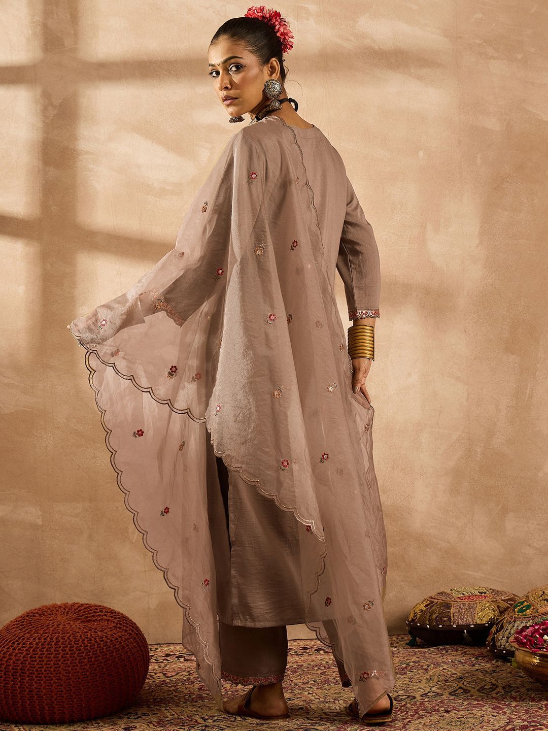 Indo Era Women Ethnic Motifs Embroidered Regular Thread Work Kurta with Trousers & With Dupatta