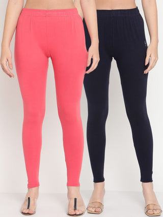 TAG 7 Women Pack Of 2 Solid Comfort-Fit Ankle-Length Leggings - Distacart