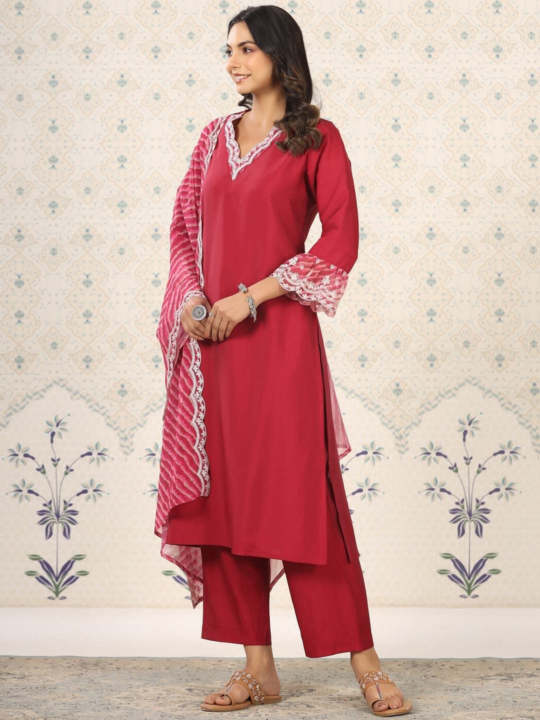 Ode by House of Pataudi Women Ethnic Motifs Yoke Design Regular Thread Work Kurta with Trousers & With - Distacart