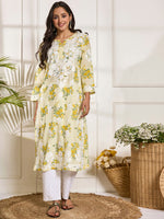 Thumbnail for HOUSE OF KARI Floral Embroidered Chikankari Pure Cotton Kurta - Distacart