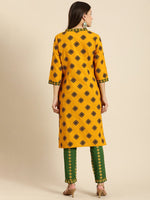 Thumbnail for All About You Women Mustard Yellow Ethnic Motifs Printed Kurta with Green Printed Trousers - Distacart