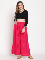 Thumbnail for TAG 7 Women Pink & Gold-Toned Ethnic Motifs Embellished Flared Palazzos