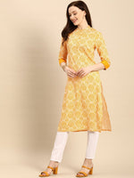 Thumbnail for All About You Women Gold-Toned & White Printed Kurta - Distacart
