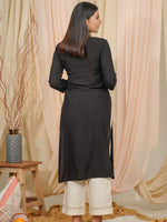 Thumbnail for Ode by House of Pataudi Tie U[p Neck Sequined Embroidered Straight Kurta - Distacart