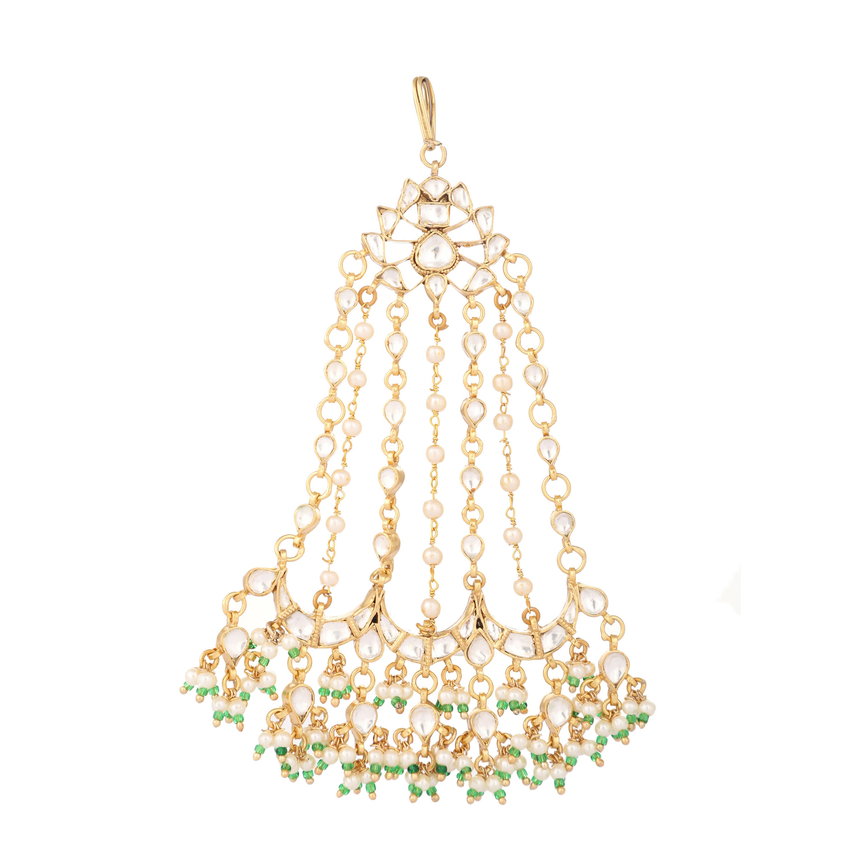 Nuyug 22K Gold-Plated Kundan Studded Jhumar Paasa Statement Head Jewellery
