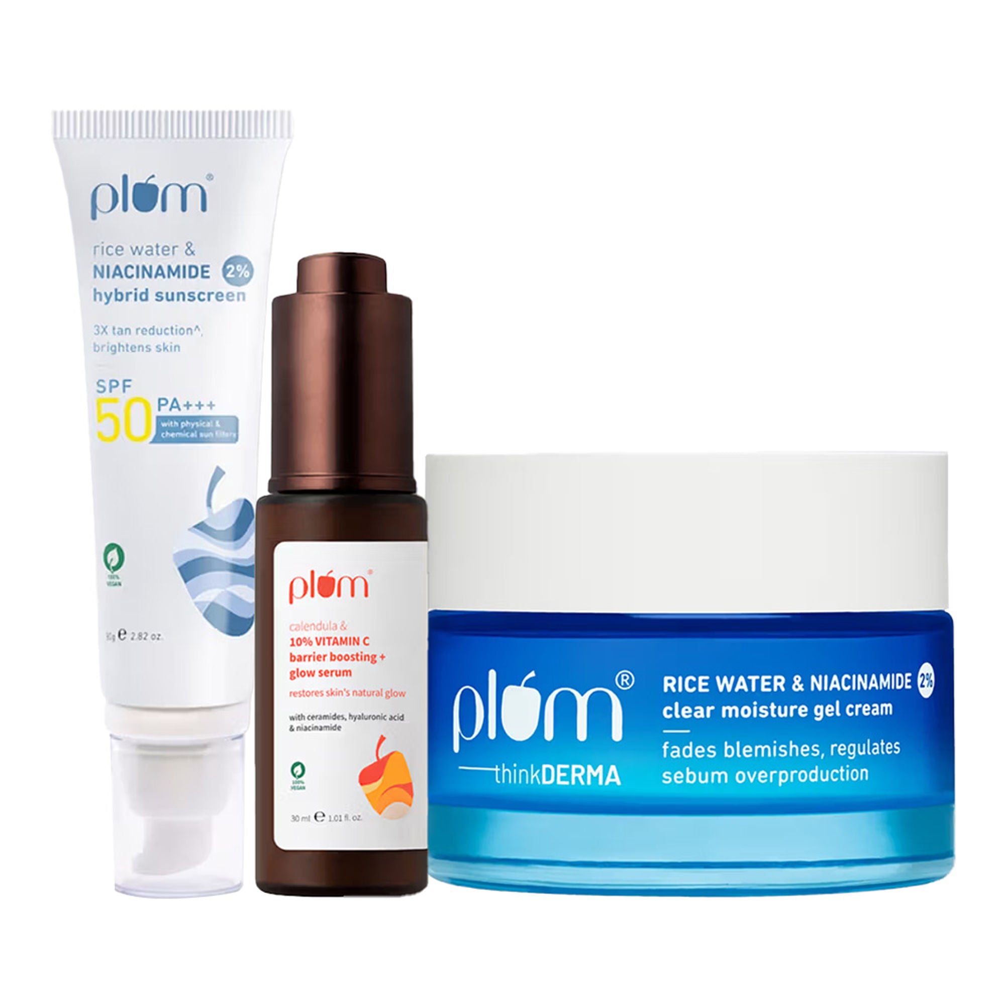 Plum Vitamin C & Niacinamide Serum, Moisturizer & Sunscreen Kit For Bright & Glowing Skin