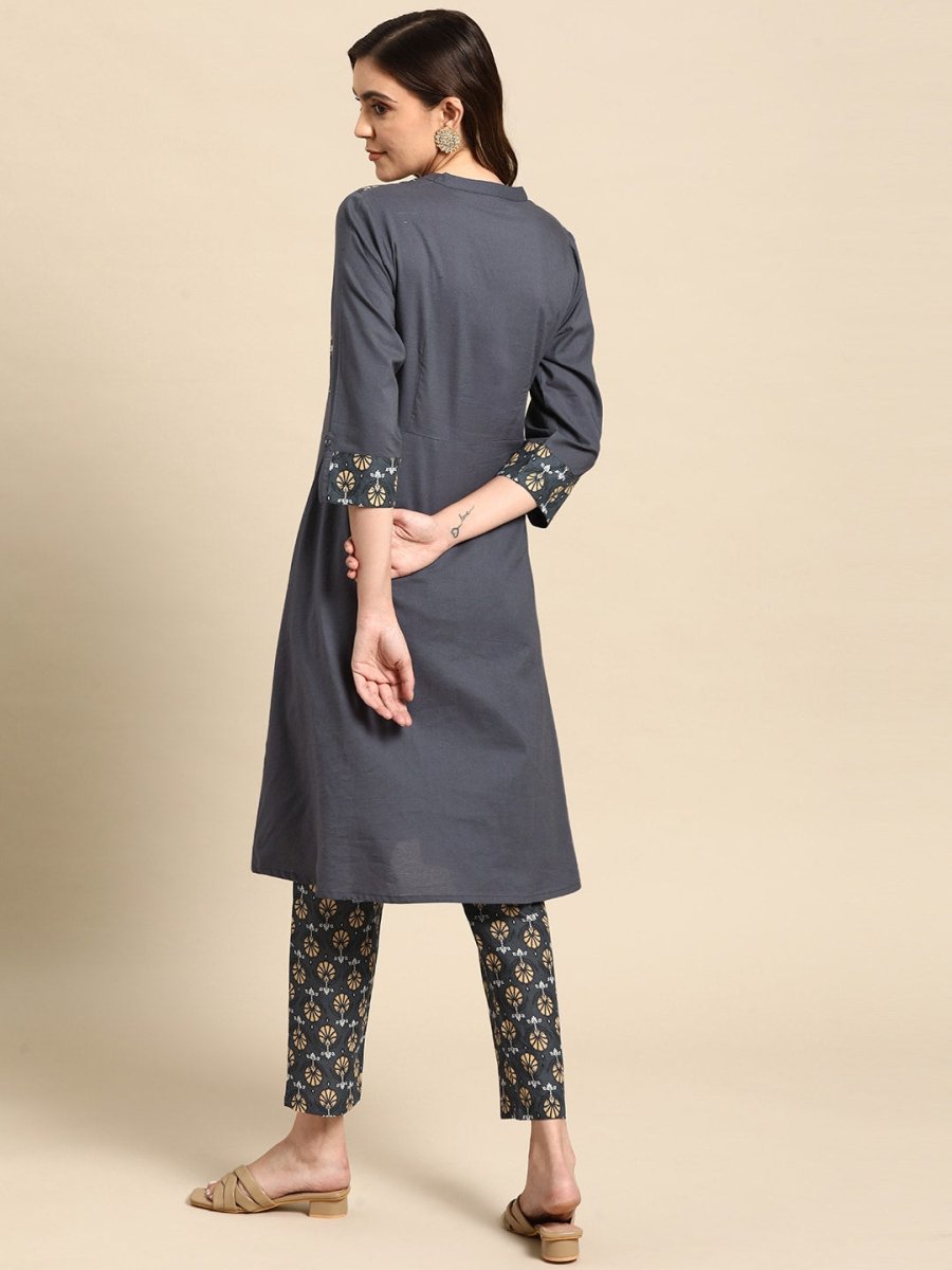 All About You Women Motifs Yoke Design A-Line Kurta with Trousers - Distacart