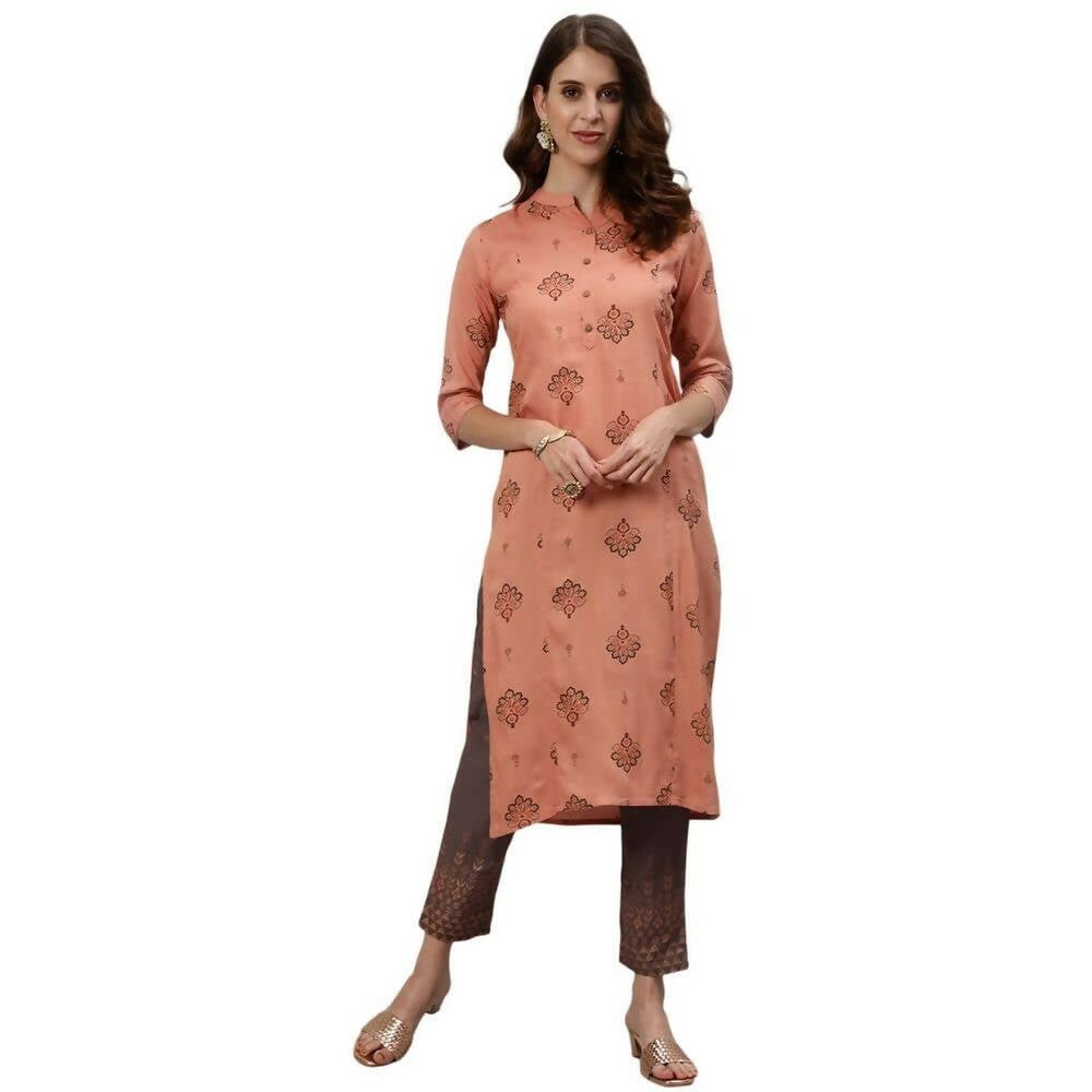 Anubhutee Women's Floral Printed Peach Kurta with Trouser - Distacart