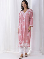 Thumbnail for HOUSE OF KARI Floral Embroidered Fizaa Chikankari Pure Cotton Straight Kurta - Distacart