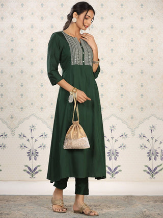 Ode by House of Pataudi Yoke Design Embroidered Kurta with Trousers - Distacart