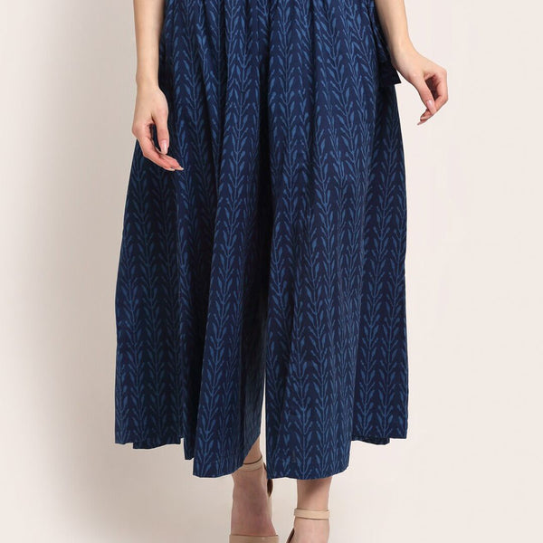 TAG 7 Women Navy Blue Ethnic Motifs Printed Flared Ethnic Palazzos - Distacart