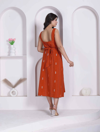 Miravan Womens Abstract Printed Rust ALine Maxi Dress - Dista