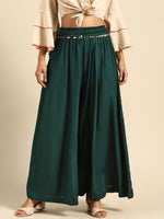 Thumbnail for TAG 7 Women Green Solid Flared Palazzos