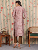 Thumbnail for Ode by House of Pataudi V Neck Floral Printed Regular Chanderi Silk Kurta with Trousers - Distacart
