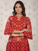 Thumbnail for Ode by House of Pataudi Ethnic Motifs Printed Bell Sleeves A-Line Cotton Kurta - Distacart