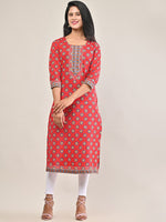 Thumbnail for Swasti Women Red Ethnic Motifs Printed Straight Fit Pure Cotton Kurta - Distacart