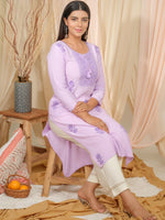 Thumbnail for Ode by House of Pataudi Floral Embroidered Tie-Up Neck Straight Kurta - Distacart