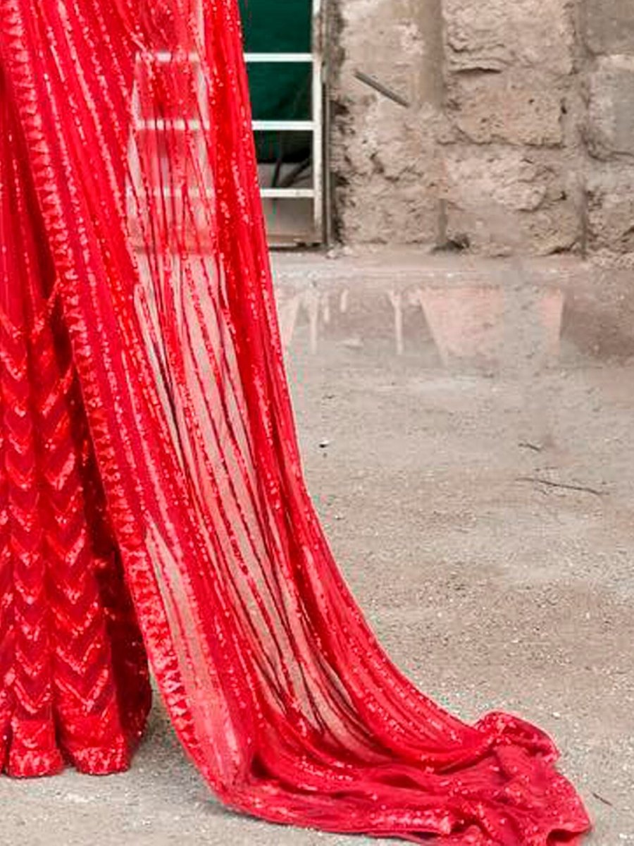 Anouk Red Embellished Sequinned Pure Georgette Saree - Distacart