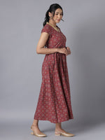 Thumbnail for AURELIA Maroon & Cream-Coloured Ethnic Motifs Ethnic Maxi Dress