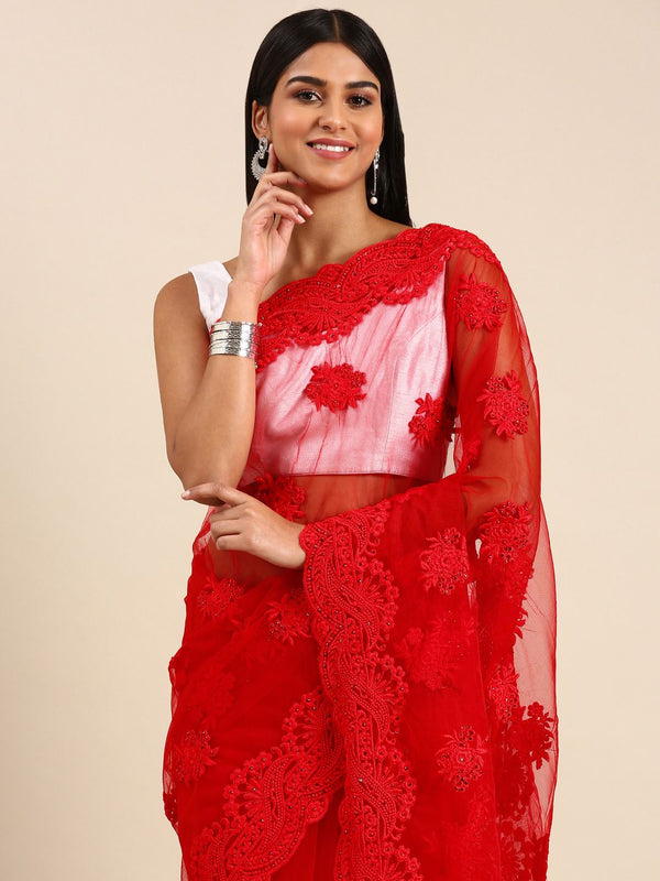 kasee Ethnic Motifs Embroidered Net Saree