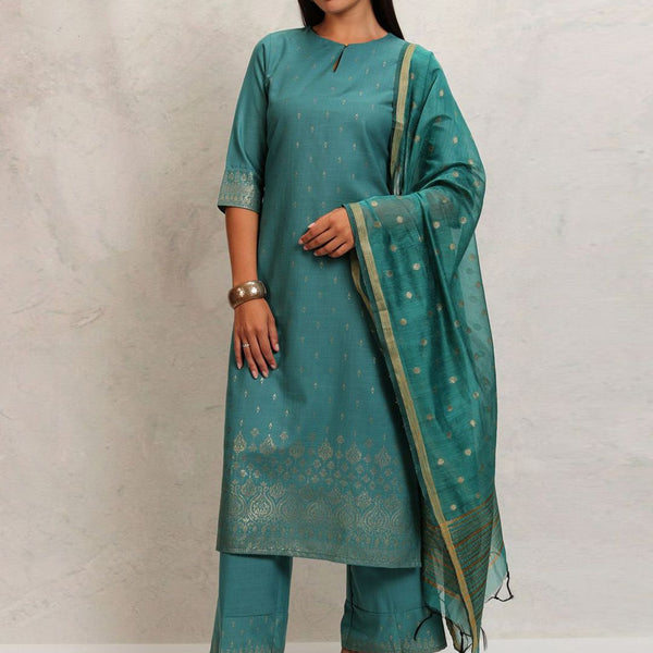 Vishudh Ethnic Motifs Printed Keyhole Neck Straight Kurta With Palazzos & Dupatta - Distacart