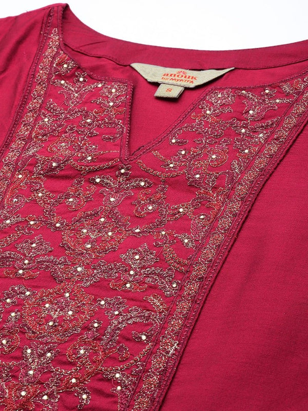 Anouk Women Red Yoke Design Kurta with Palazzos & With Dupatta