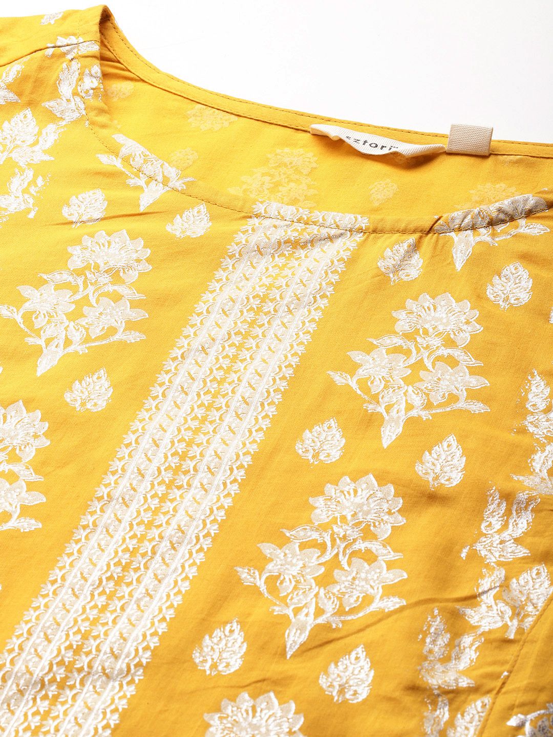 Sztori Plus-Size Gotta Patti Ethnic Motif Print Pure Cotton Kurta with Trousers & Dupatta - Distacart