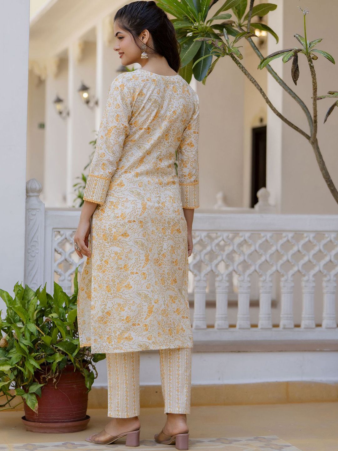 Anouk Women Floral Printed Regular Aari Work Pure Cotton Kurta with Palazzos & With Dupatta