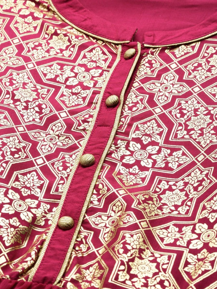 AURELIA Women Pink & Golden Printed A-Line Dress - Distacart