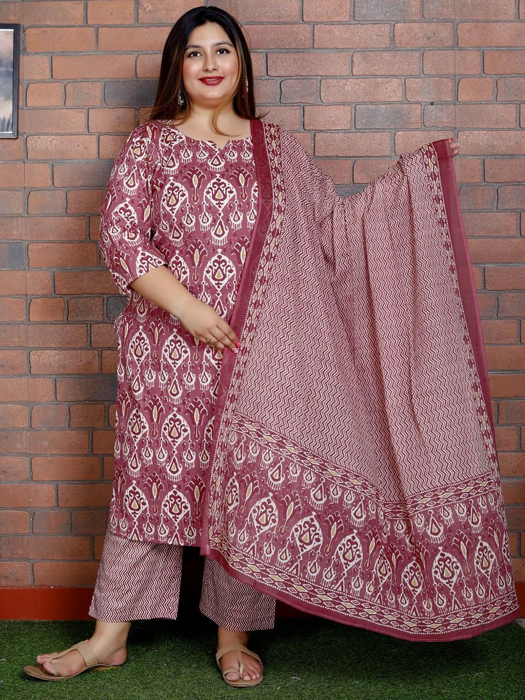 Swasti Women Floral Printed Regular Sequinned Pure Cotton Kurta with Trousers & With Dupatta - Distacart