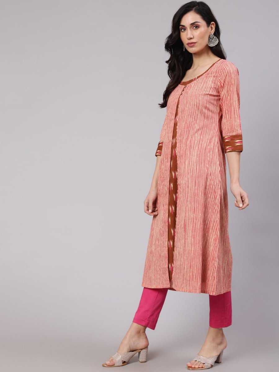 Aks Striped Cotton Kurta With Jacket - Distacart