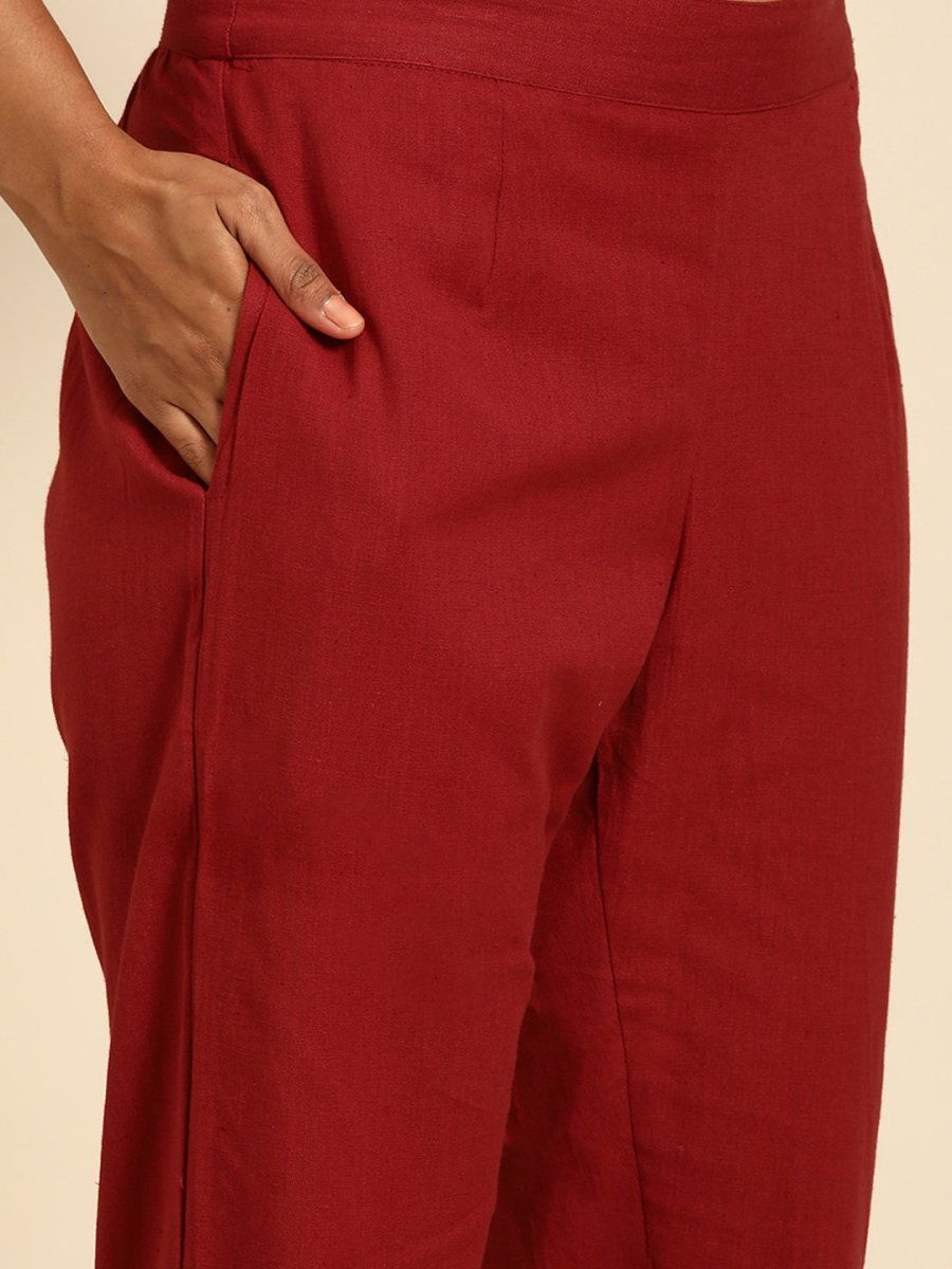 All About You Women Red Floral Printed Pure Cotton Regular Kurta with Trousers - Distacart