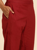 Thumbnail for All About You Women Red Floral Printed Pure Cotton Regular Kurta with Trousers - Distacart