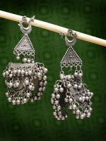 Thumbnail for NVR Women's Silver-Plated Oxidised Contemporary Drop Earrings - Distacart