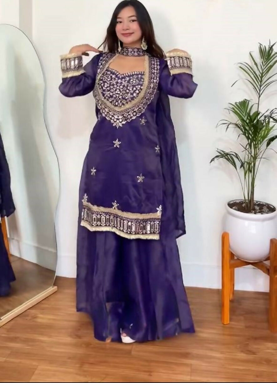 Teeya Creation New Trendy Stylish Real Mirror Work With Lace Border Kurta Set - Dista